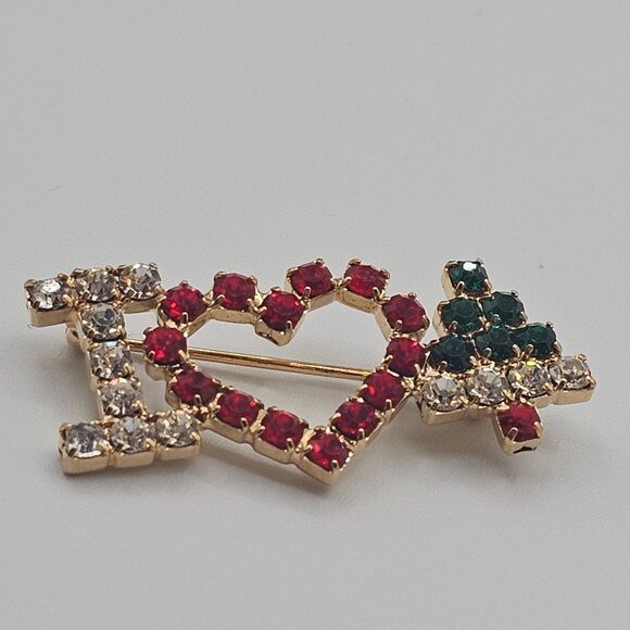 VTG 2PC Christmas Holiday Brooches Gold Silver Tone Colored Rhinestone Festive - Picture 14 of 14